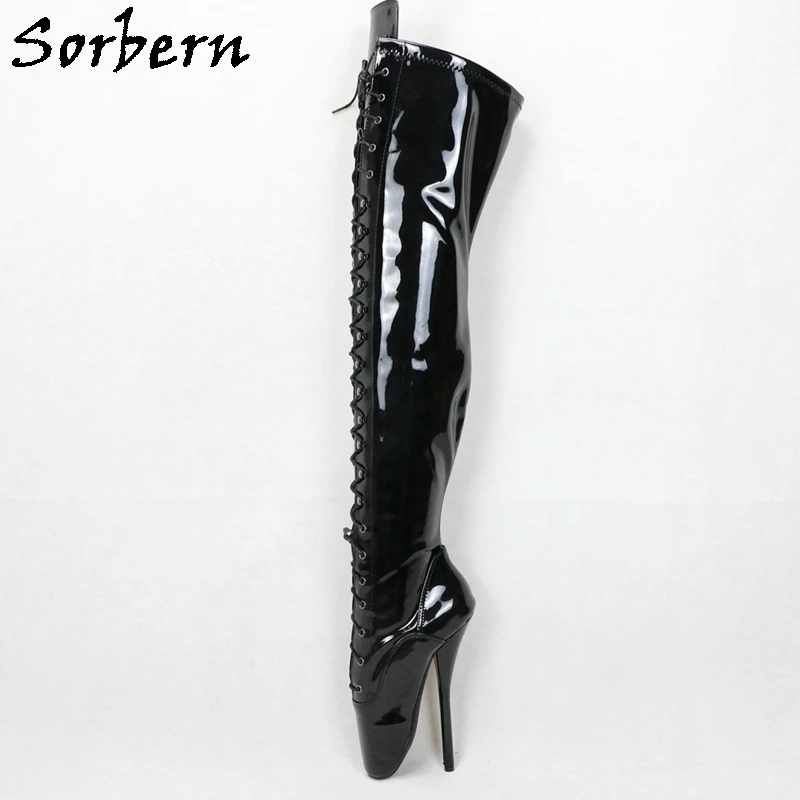 Sorbern Black Shiny Ballet Boots Women Bdsm Fetish High Heel Stilettos Unisex Paly Fun Shoe Customized Shaft Length Leg Width