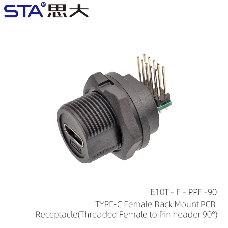 Waterproof Type-C Female PCB Mount Receptacle Bayonet/Threaded Back Mount Socket for Industrial Electronic Components