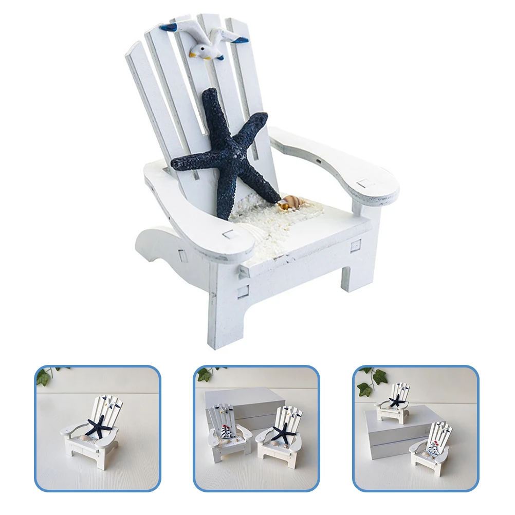 

2 Pcs The Mediterranean Beach Chair Decorations Pine Wood Miniature for Dollhouse