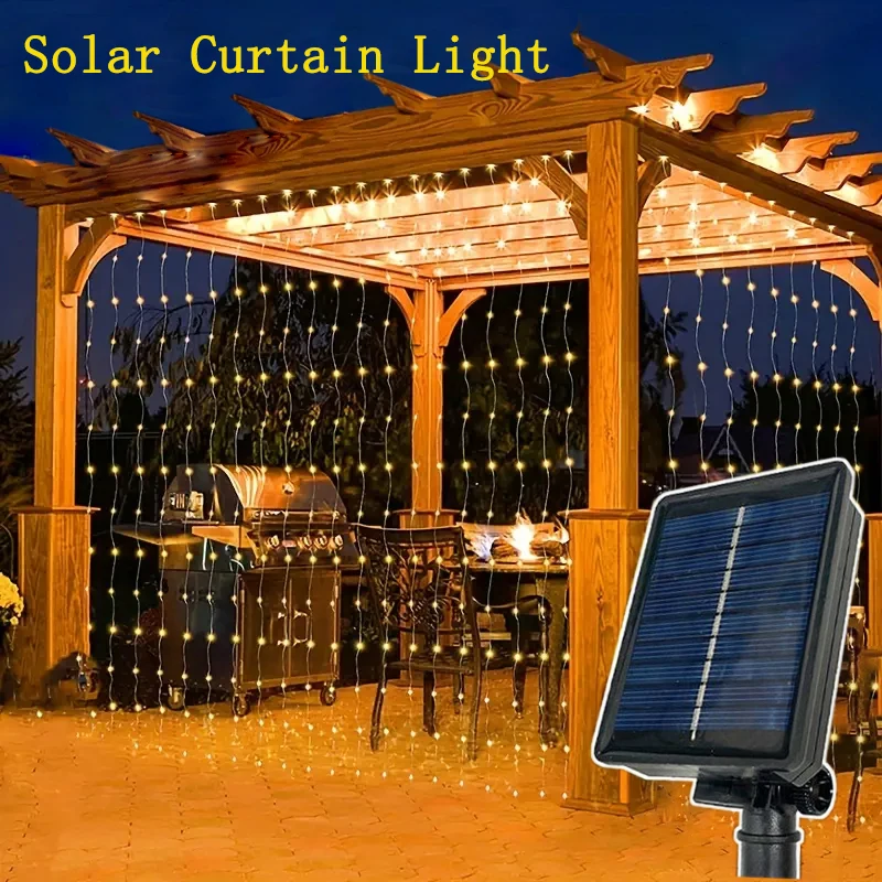 

Solar Curtain Light Outdoor LED Fairy Holiday Garland String Lights for Courtyard Garden Party Wedding Christmas Decoration 2024