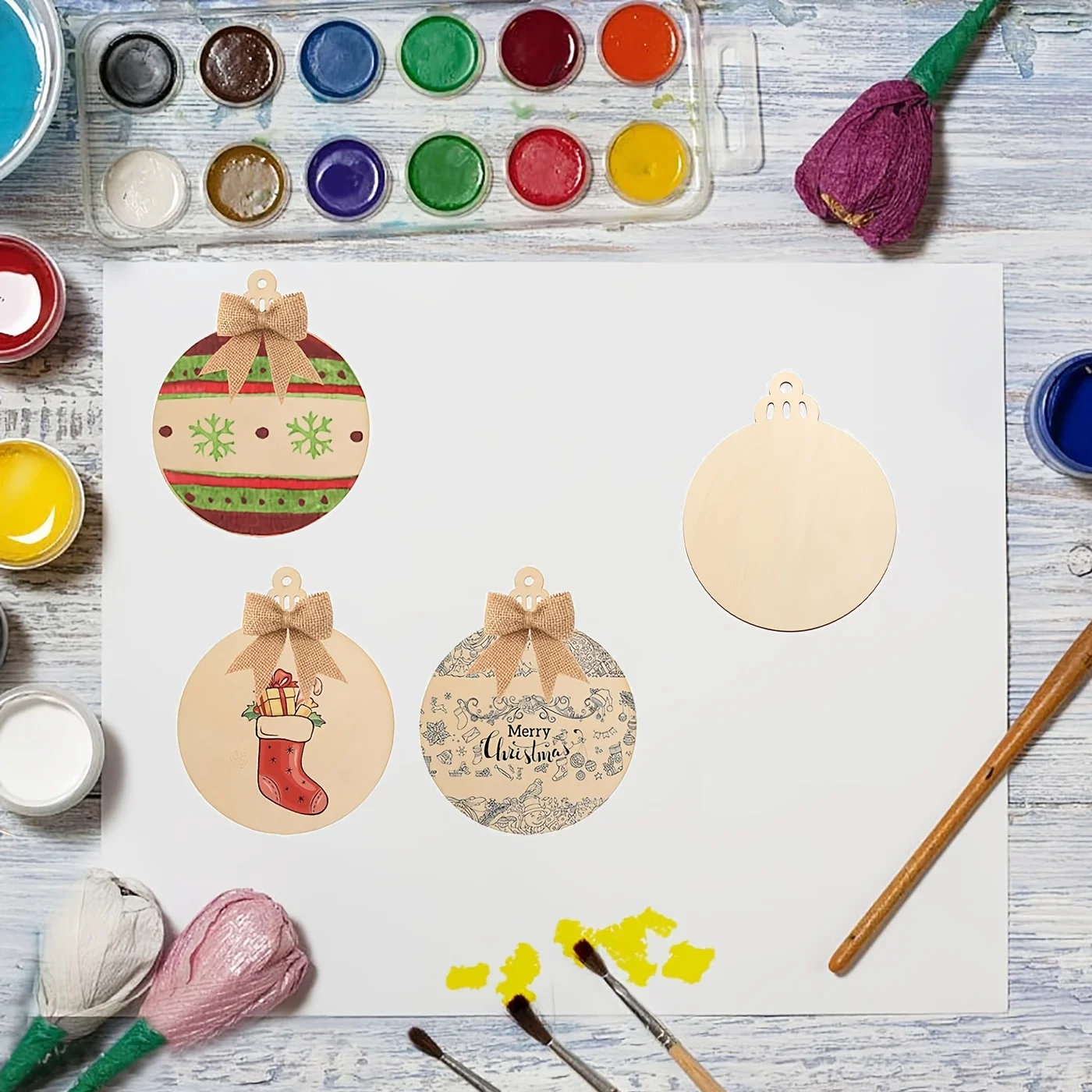 15/25/50 قطعة 3.5 "x 4.2" زخارف عيد الميلاد الخشبية شرائح خشبية غير مكتملة مع ثقوب مع حبل 10 متر خشب مستدير محفور مسبقًا #5