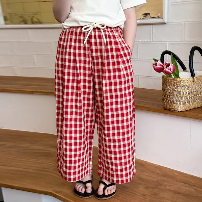 سراويل طويلة منقوشة صيفية عتيقة للفتيات، سراويل كاجوال فضفاضة، سراويل صيفية للأطفال