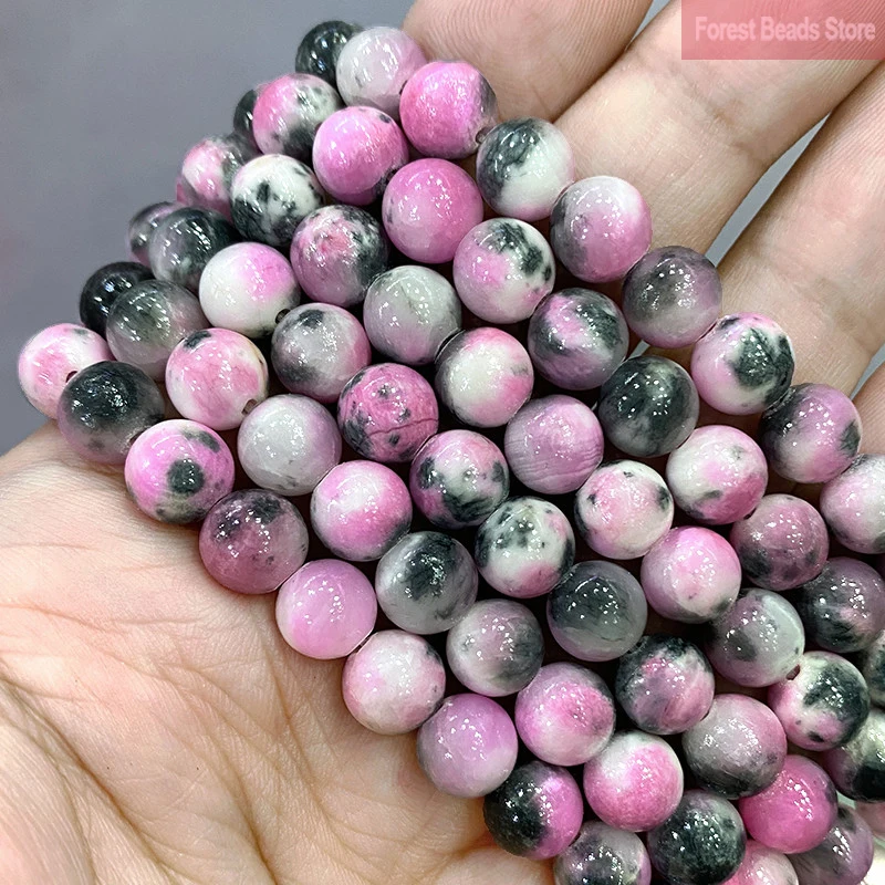 Pink Black Persian Jades DIY Jewelry Making Round Loose Beads Natural Stone for Accessories Earrings Bracelets 15'' 6/8/10/12mm