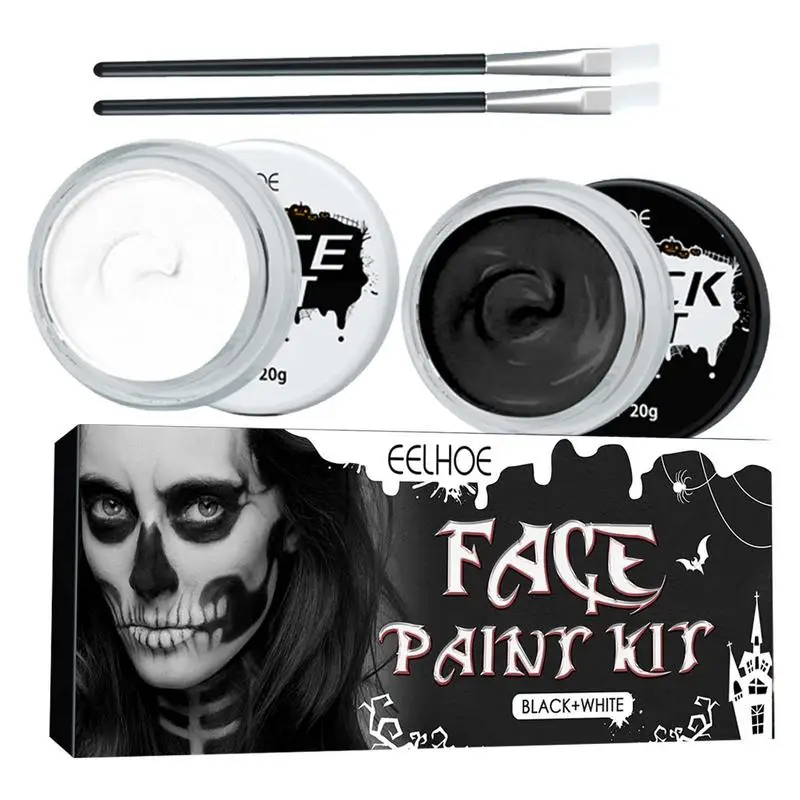 4Pcs/set Halloween Face Body Painting Kit Party Black And White Makeup Painting Set For Kids Adults Clown Skull Ghost Cosplay