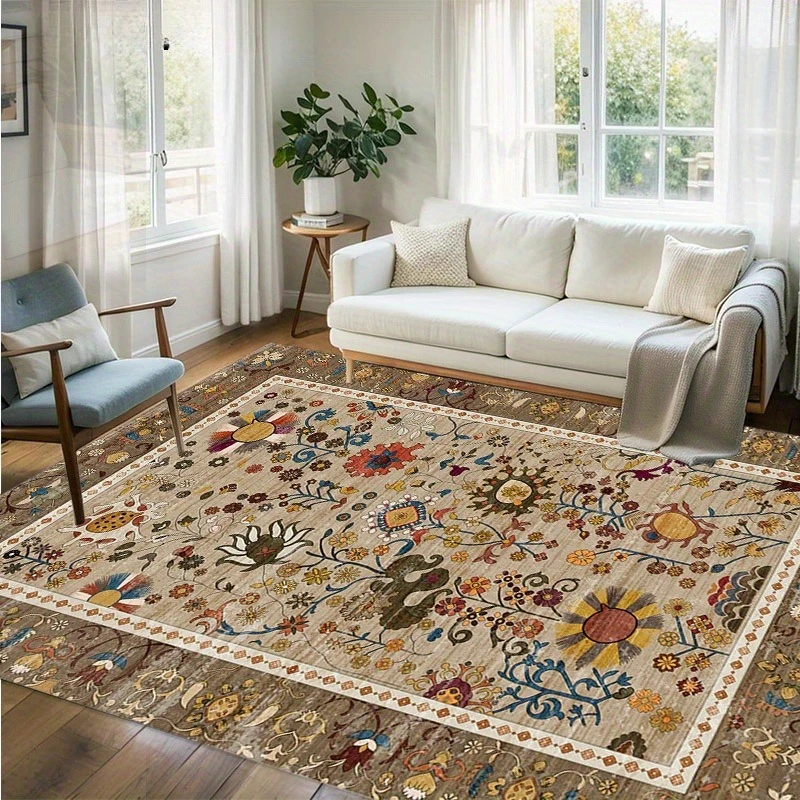 

Vintage Bohemian Area Mat Machine Washable, Easy To Clean, Floral and Geometric Patterns, Indoor/Outdoor Rugs for Living Room