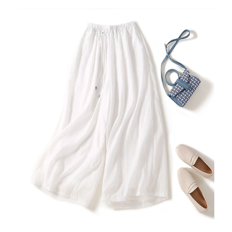 2024 New Arrival Hot Selling (3 Colors M-2XL) Women's Cotton Linen Loose Casual Nine-minute Wide-leg Pants Ladies Daily Pants