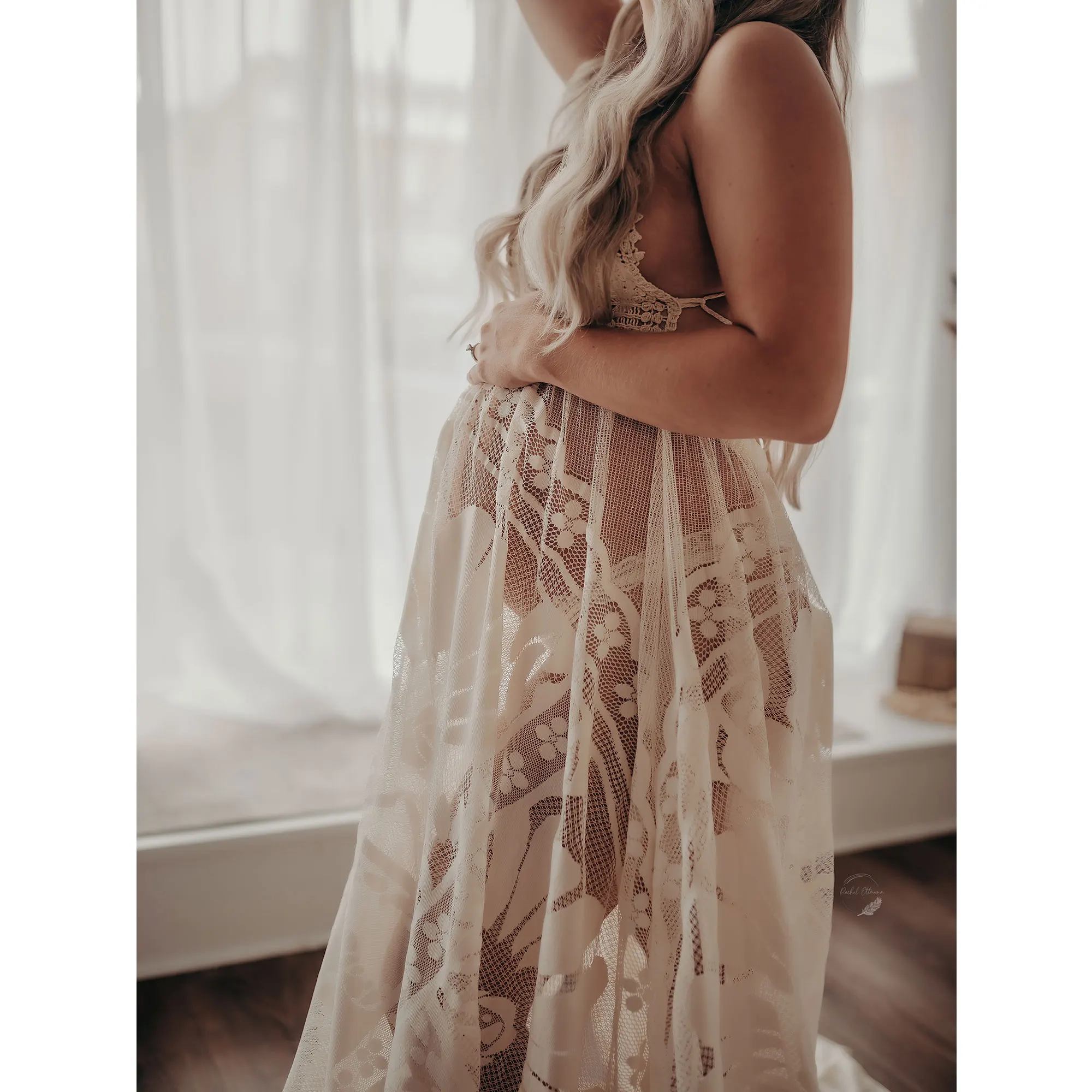 Don&Judy Crochet Smocked Maternity Maxi Dress with Spaghetti Straps Lace Overlay Ideal for Garden Parties Baby Showers