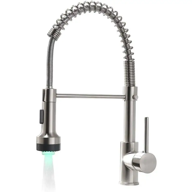 

Commercial LED Kitchen Faucet with Pull-Down Spray, Single Handle Sink Faucet for Home or Restaurant Use