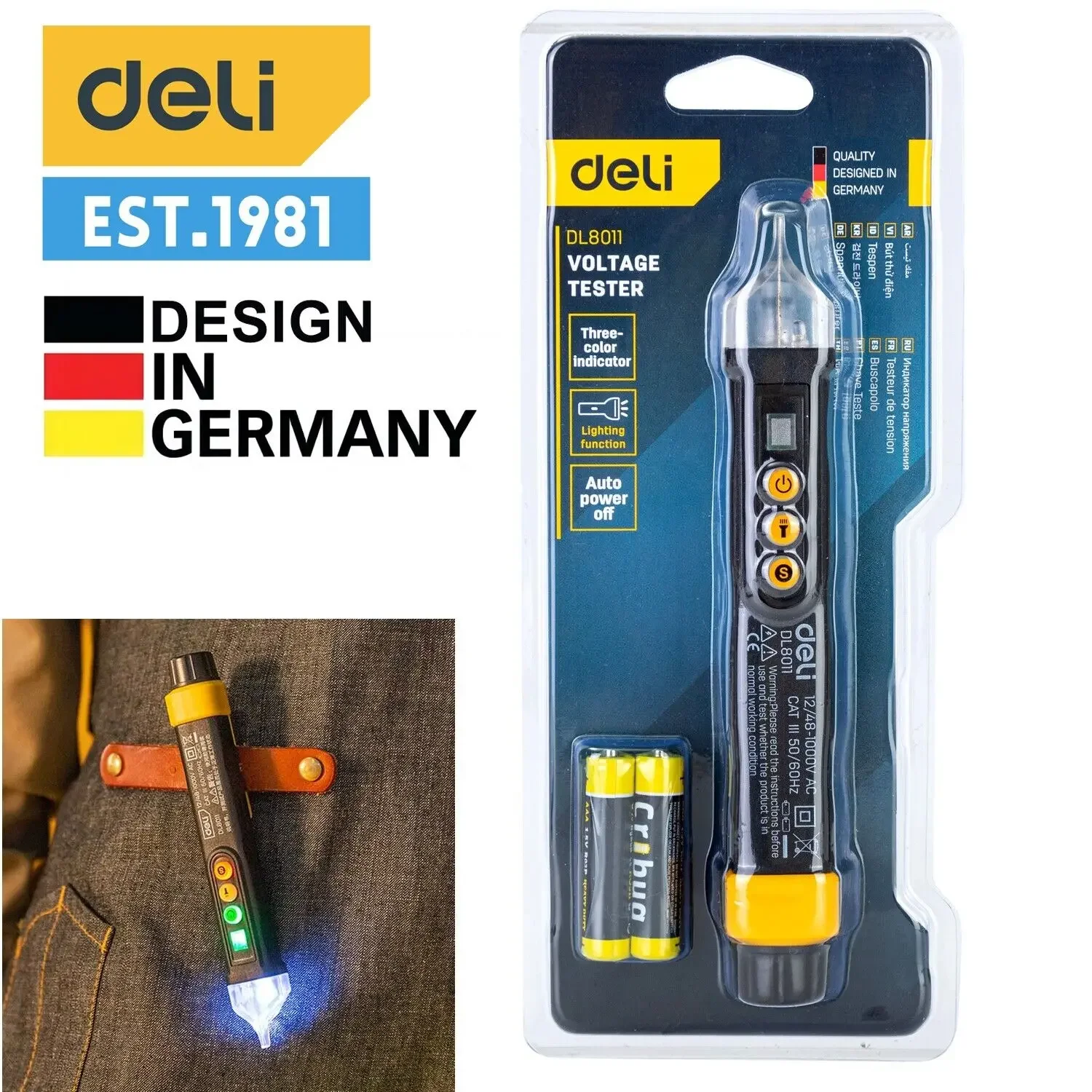 Deli-intelligent Voltage Tester Pen Voltímetro Power Detector Chave de Fenda Indicador Lápis Teste de Indução sem Contato Indicador 1000v