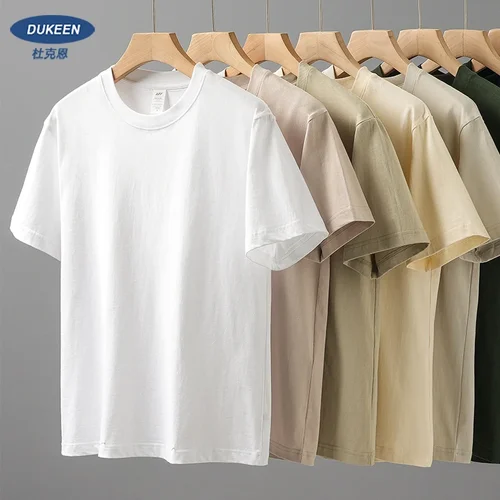 Imagen 2 del producto DUKEEN 8,1 Oz 230gsm camisetas de algodón puro para hombres 2025 novedad de verano camisetas de Color sólido de gran tamaño para hombres y mujeres personalizables