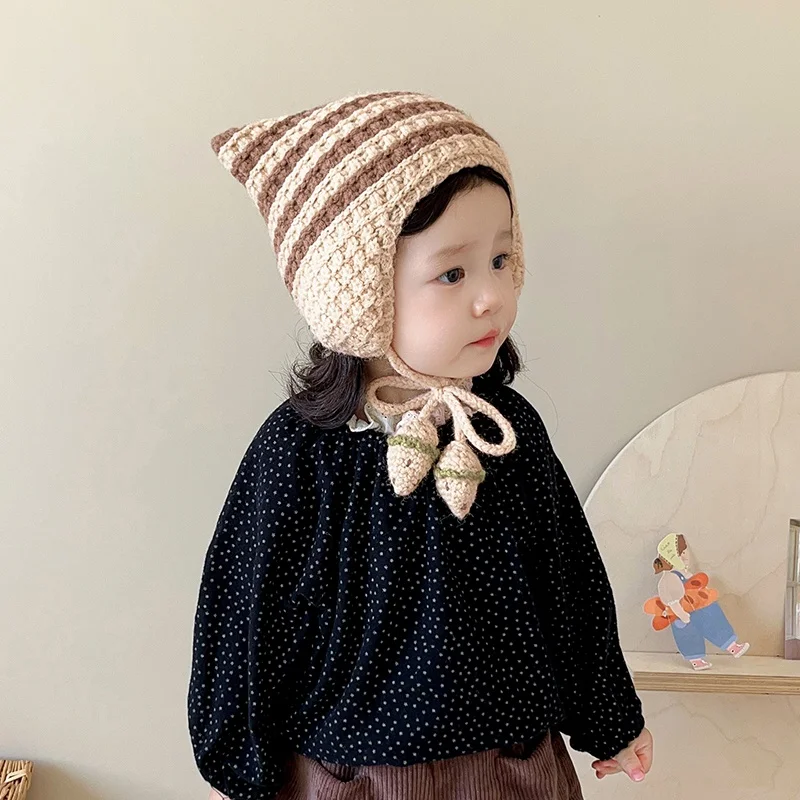 

Autumn Winter Baby Warm Knitted Cap Cartoon Shape Striped Ear Protection Hat Newborn Boys Girls Cute Korean Hat Kids Beanies Hat