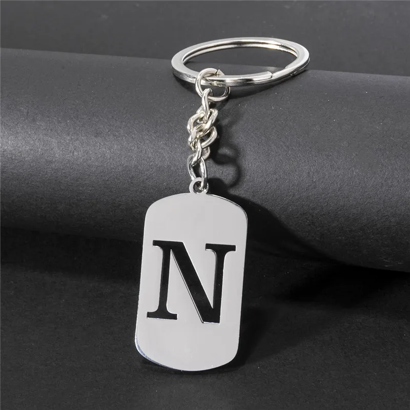 Classic 26 Letters Pendant Keychains Initial Stainless Steel Key Chains Rings for Men Women Bag Keyring DIY Jewelry Accessories