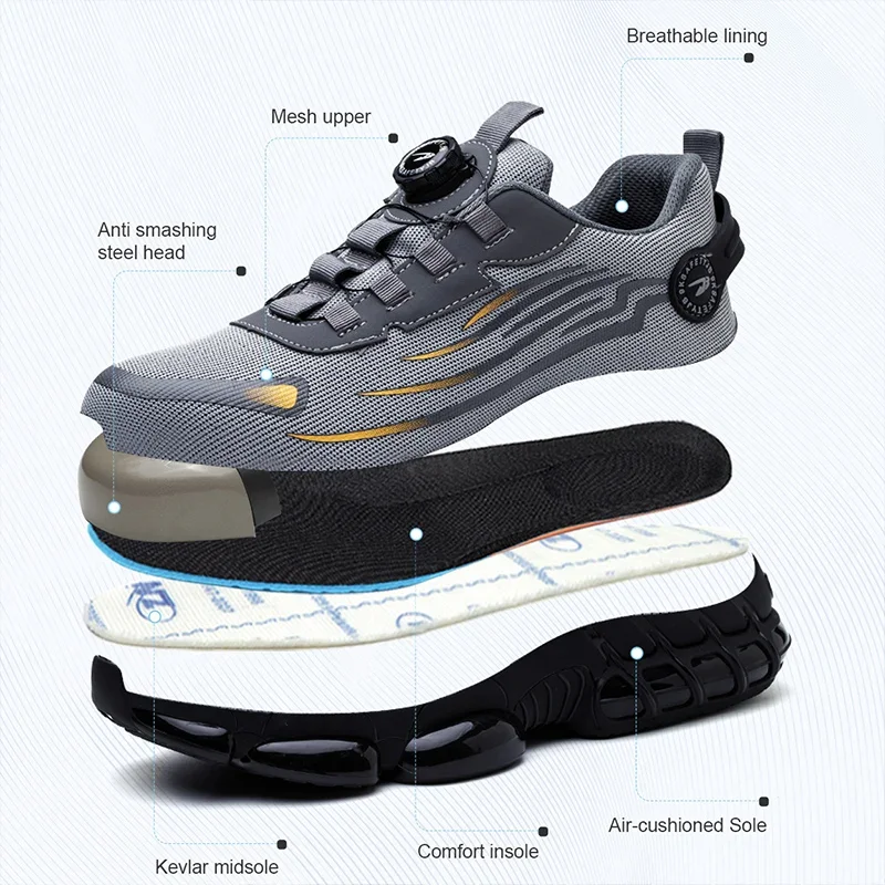 Fashion Rotating Button Work Safety Shoes For Men Anti-puncture Indestructible Sneakers Security Protective Boots Male Footwear