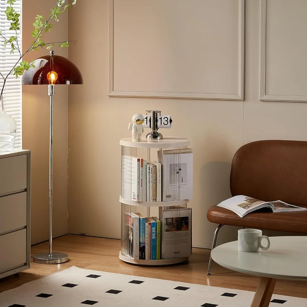 

RRRICO Rotating Bookshelf,Cylindrical Revolving Bookcase,360 Round Book Organizer, Clear Acrylic Corner Bookcase, Book Organizer