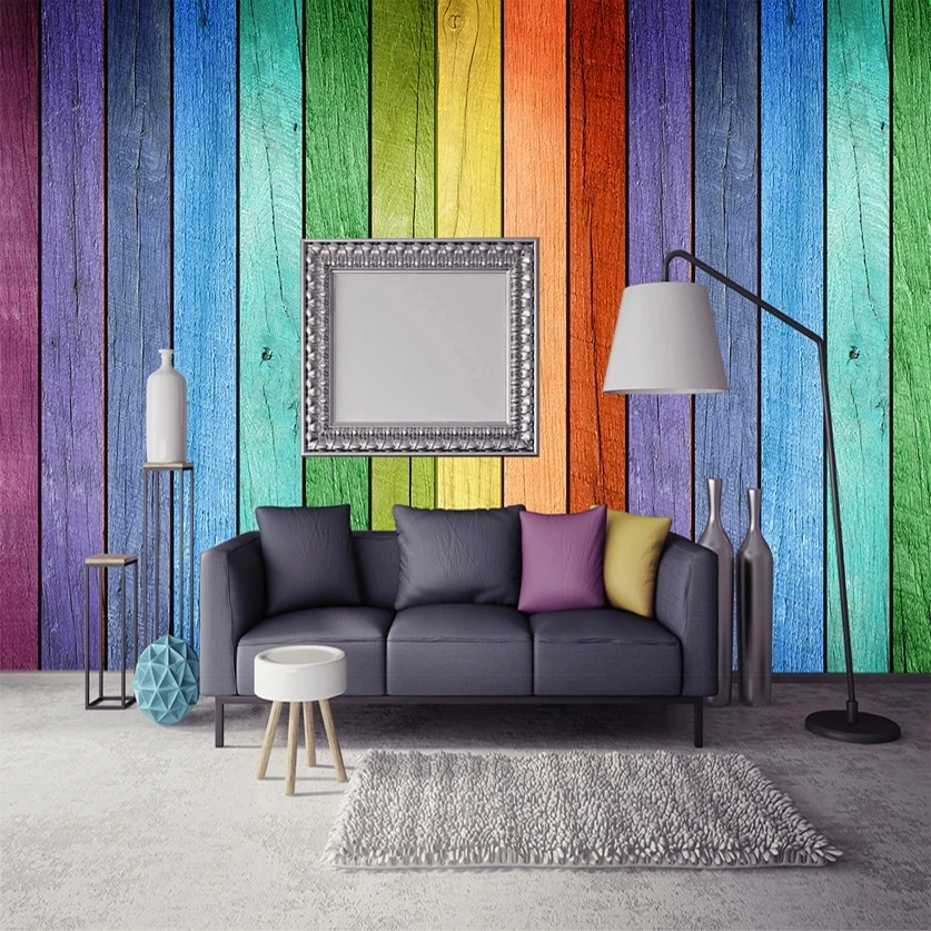 Customized Rainbow colored Wood Board Wallpaper Modern Art Mural Living room sofa TV background wall bedroom restaurant photo 3d