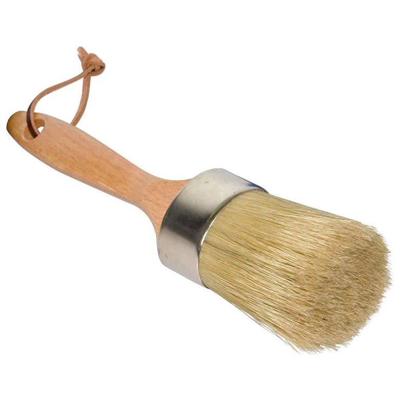 Chalk and Wax Paint Brush Large 2-In-1 Round Natural Bristles Painting Tool for DIY Furniture Stencils Home Decor