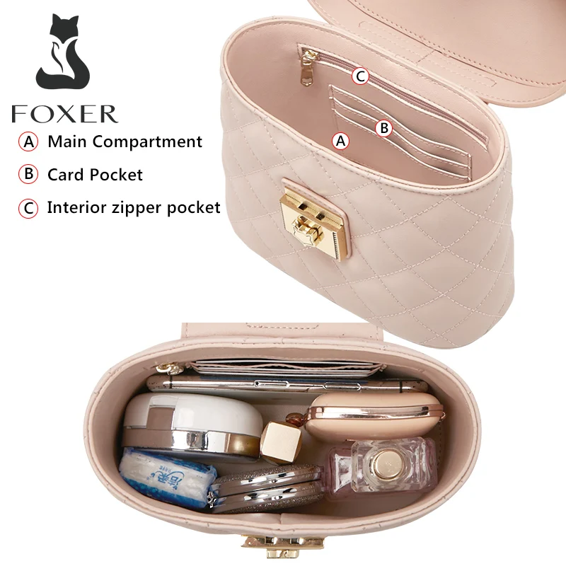 FOXER Split Leather Fashion Box Bag Mini Handbag For Women\'s Brand Crossbody Shoulder Bag Lady Messenger Bag Elegant Small Totes