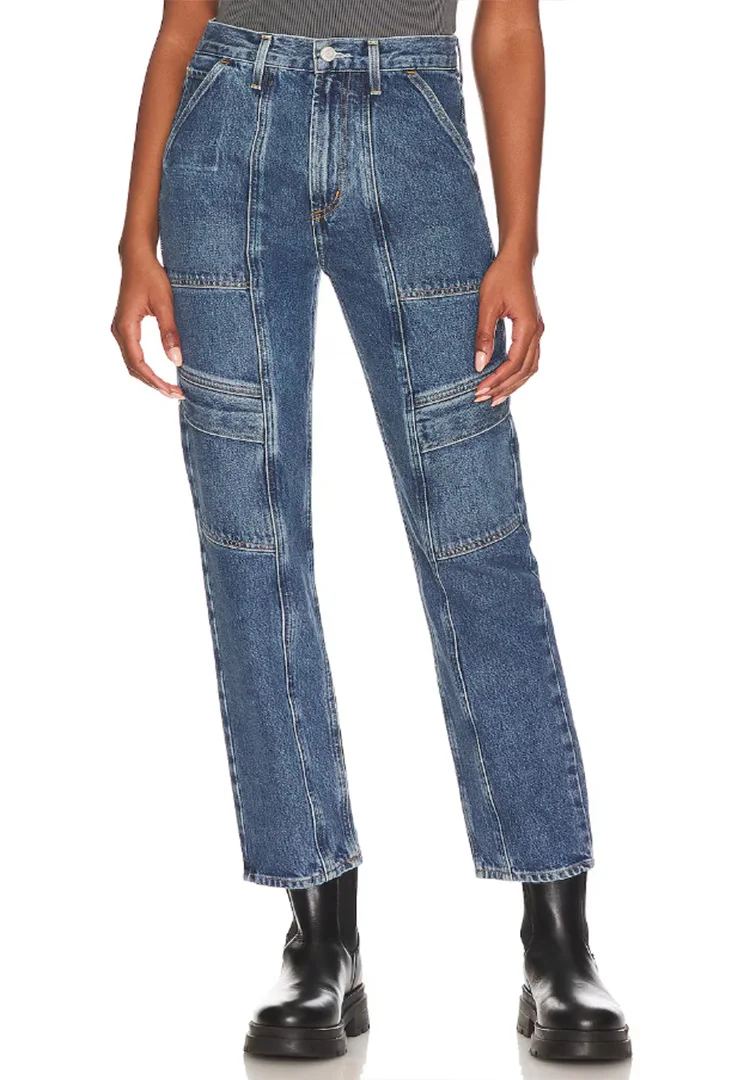 Damesmode wassen nostalgisch blauw grote zak lage stretch slanke casual comfortabele knapperige jeans
