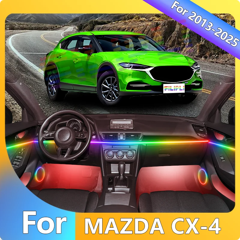 

FILIPLI For The MAZDA CX-4 For 2016 64 RGB Bluetooth Controlled Car Ambient Mood Lights Car Interior Music Sync Dynamic Lights