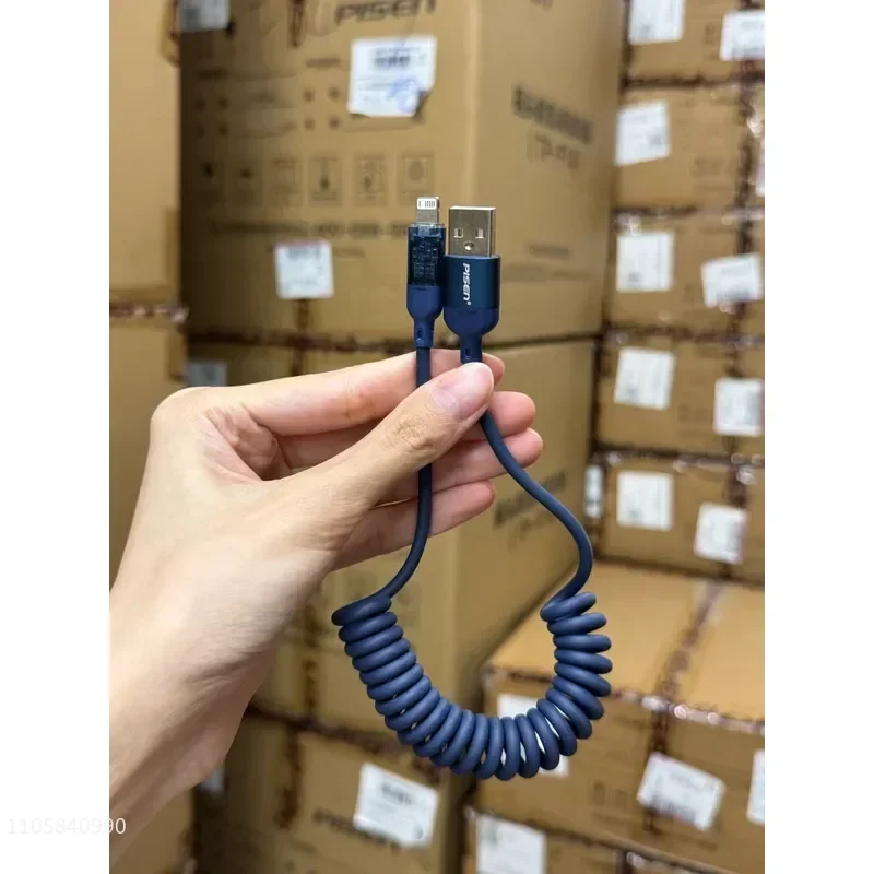 for Pinsheng Car Spring USB Data Cable for iPhone 5 to 14 Series Fast Charging Cord Compatible with Apple Devices
