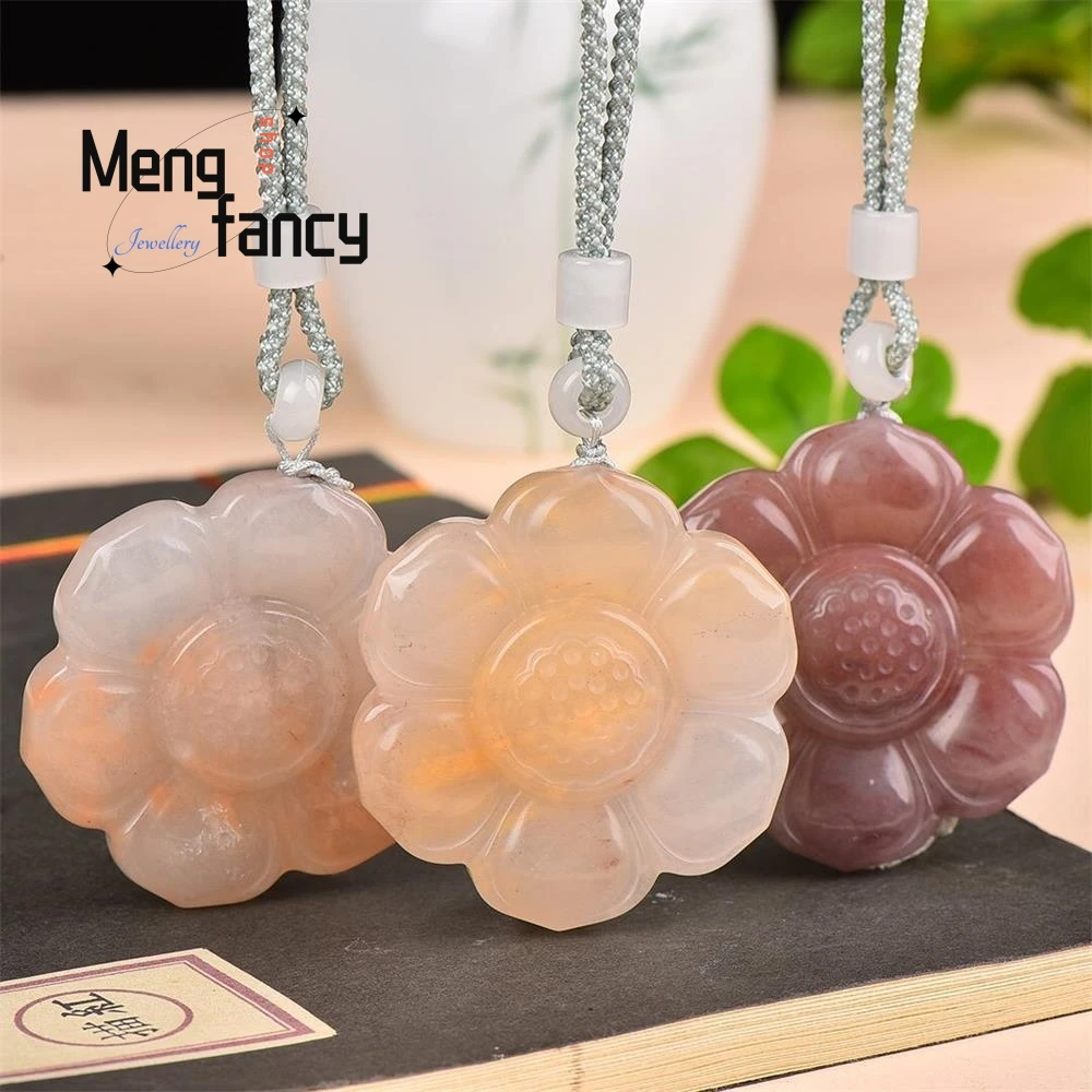 

Natural Hetian Golden Silk Jade Blossom Riches And Honor Pendant Charms Fashion Jewelry Women Men Amulet Necklace Holiday Gifts