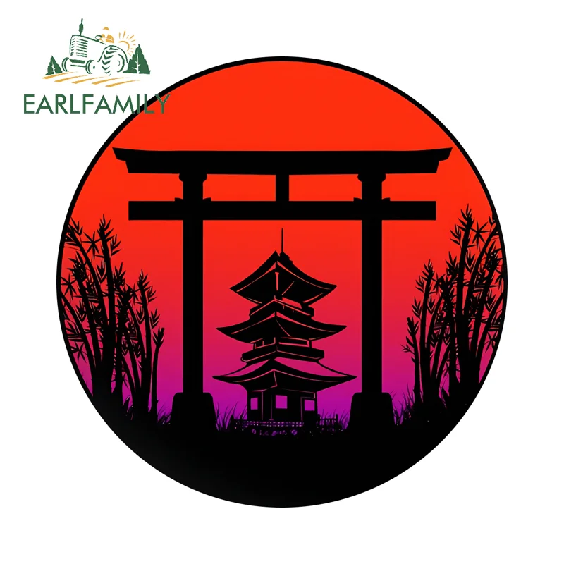 EARLFAMILY Ink-wash Japanese Landscape Car Sticker Cool Personal ATV RV Stickers Waterproof Windshield Computer Cooler Decals