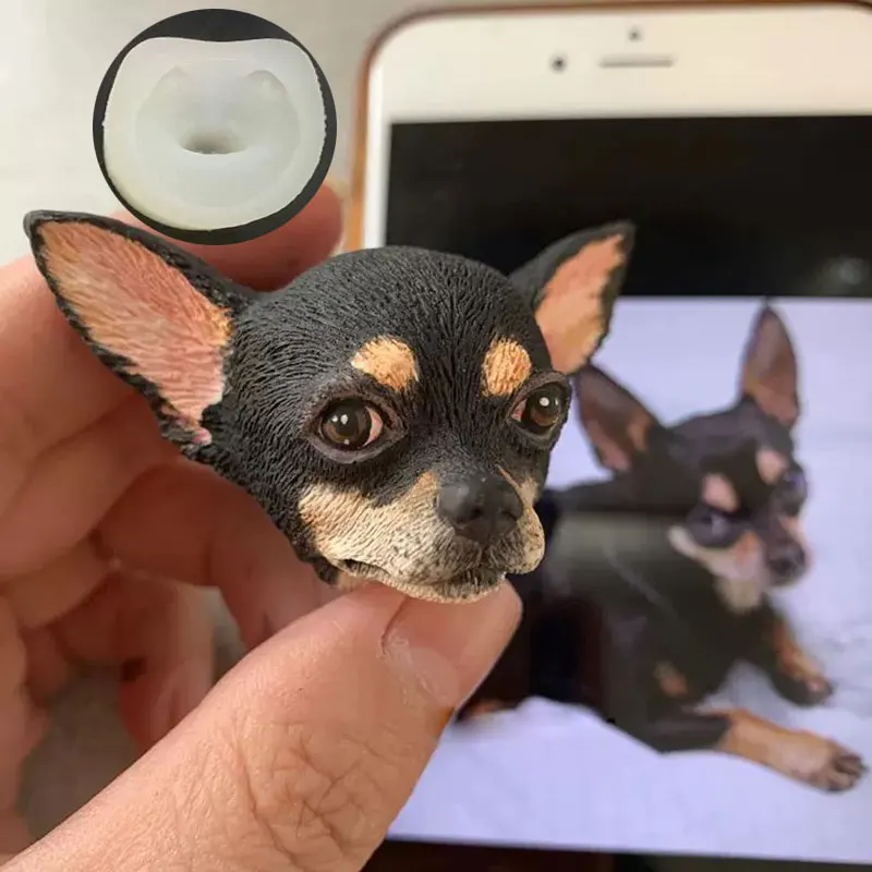 

Chihuahua Avatar Silicone Mold DIY Refrigerator Sticker Making Mold Pet Dog Souvenirs Gypsum Mold Car Air Exit Decoration