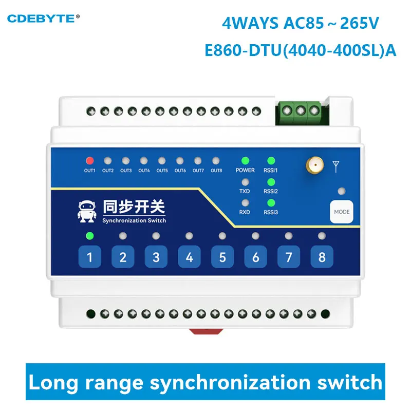 

4WAYS RS485 Wireless Remote Synchronized Switch LoRa 433Mhz AC85-265V CDEBYTE E860-DTU(4040-400SL)A 10KM 4 Digital Inputs/Output