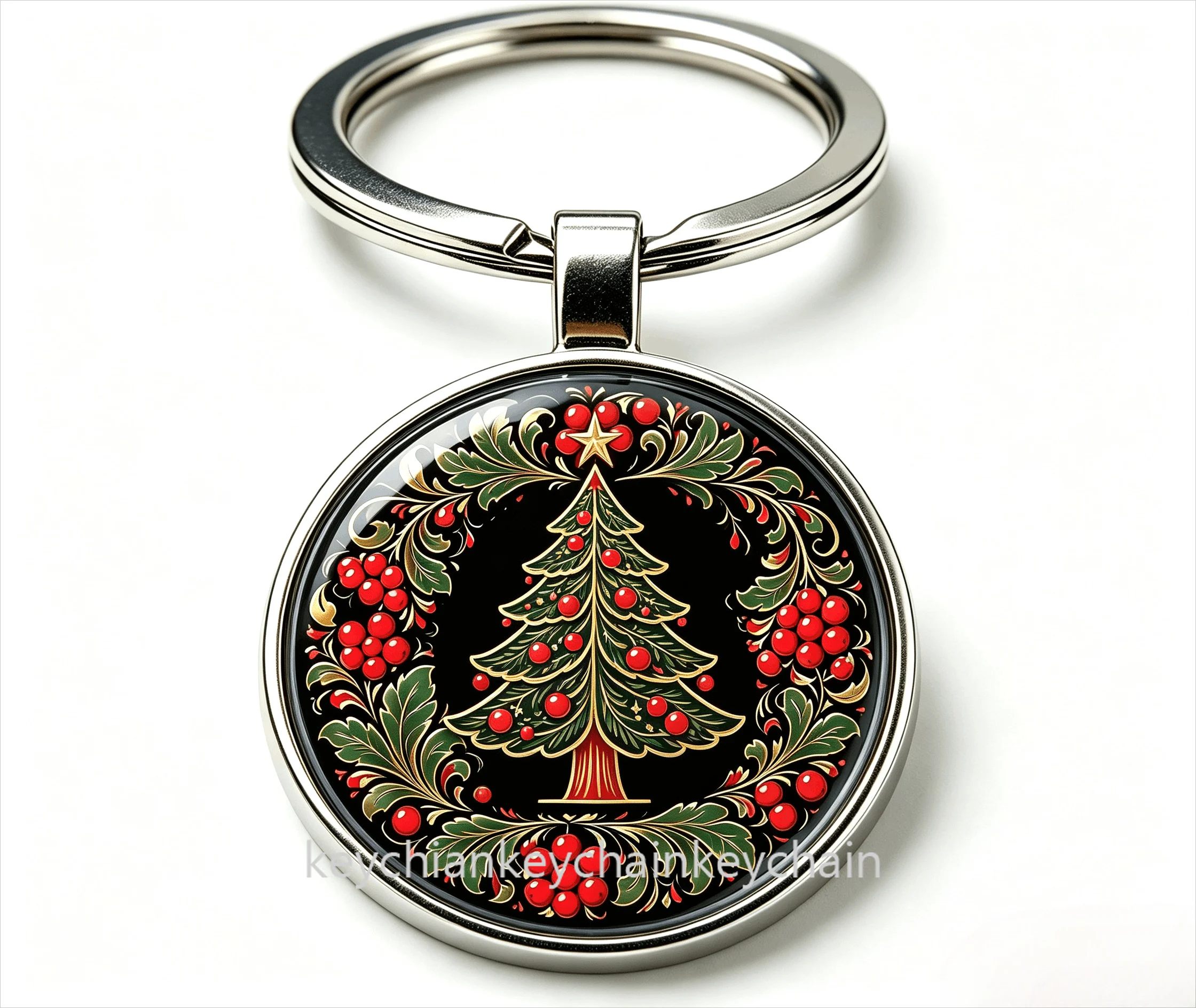 Russian folk art Christmas tree Keychain Keyring Bag Pendant Gift