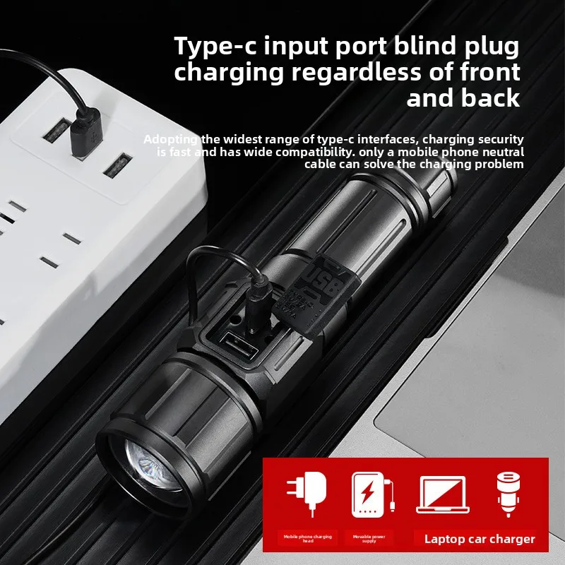 Flashlight white laser strong light Type-C charging screen display strong magnetic COB side light dual switch