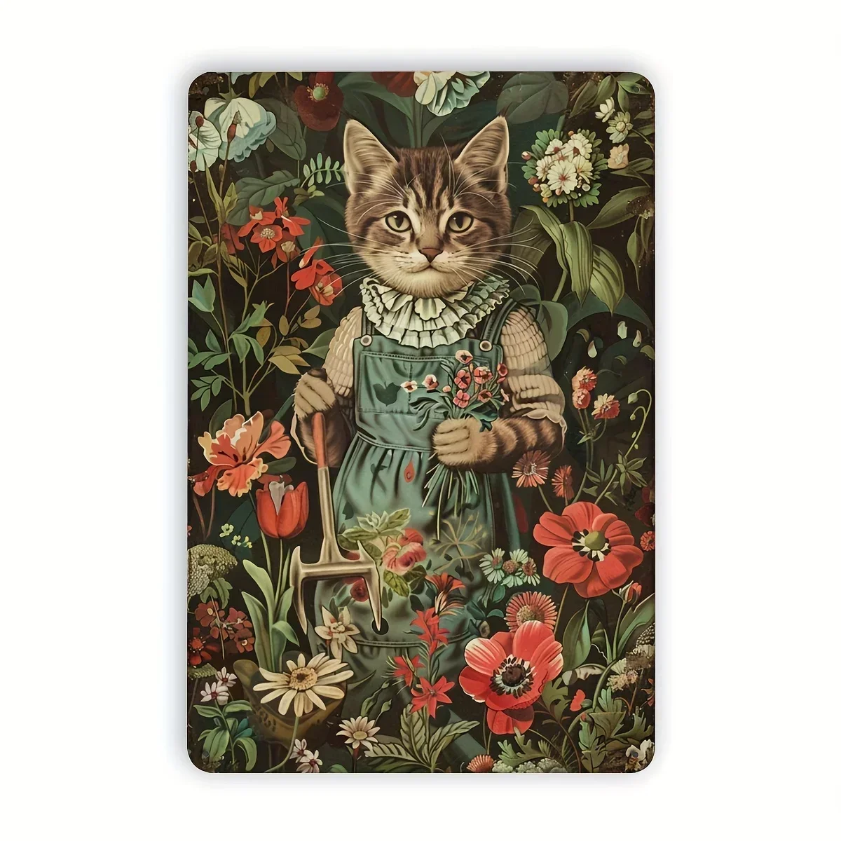 1 pieza de cartel metálico vintage con diseño de gato en el jardín, 20,32x30,48 cm, arte decorativo para colgar en la pared p