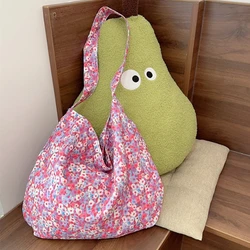 Borsa a tracolla in cotone da donna con fiore Vintage borse per la spesa floreali da donna di grande capacità borse da viaggio Casual per ragazze