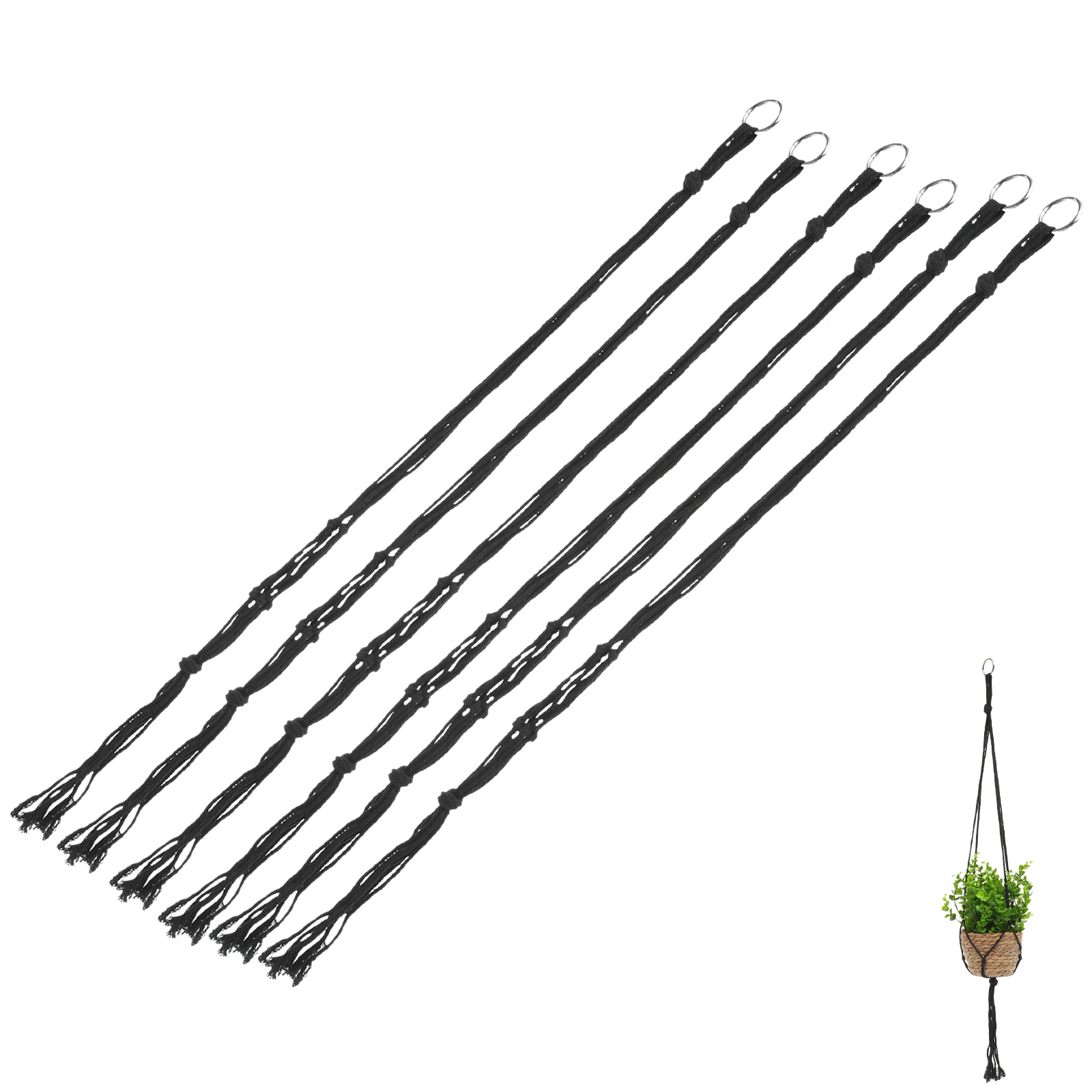 

6pcs Pot Woven Hanging Basket Wall Mount Holder Macrame Black Planter Wall Hanger Plant Planter Garden Storage Decor