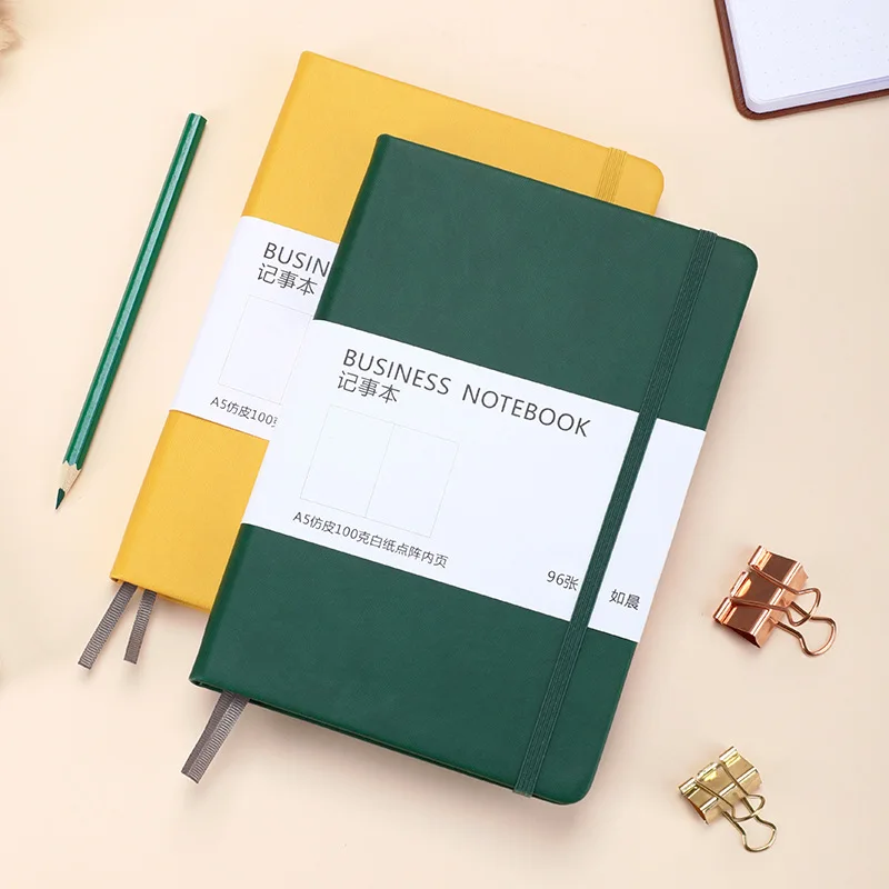 A5 Hard Cover Notebook - 192 Classic Dotted Paper Pages Business Creative Elastic Band Journal Notepad Diary for Students And St