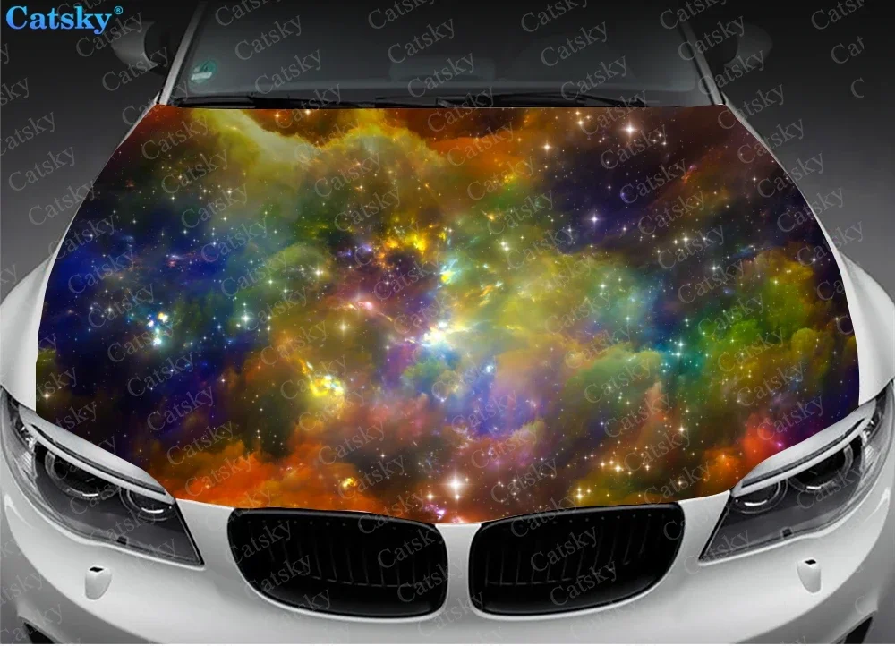 Space Stars Car Hood Vinyl Stickers Wrap Vinyl Film Engine Cover Decals Sticker Universal Car Hood Protective Film