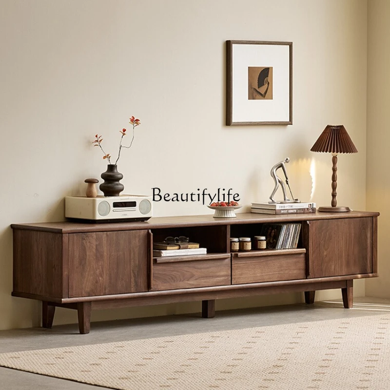 

North American black walnut Nordic simple solid wood TV cabinet Living room storage cabinet