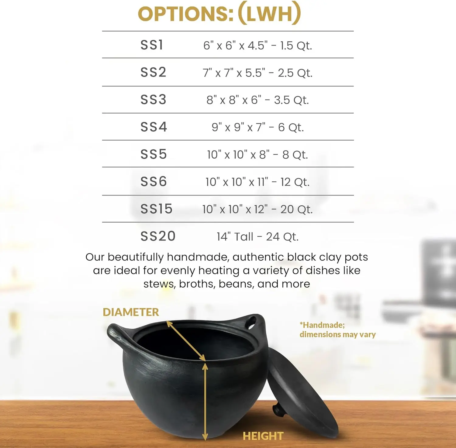 Authentic Chamba Soup & Bean Pot - Elegant Handmade Black Clay Dutch Oven with Cover - Perfect for Soups, Beans, Stocks & More -