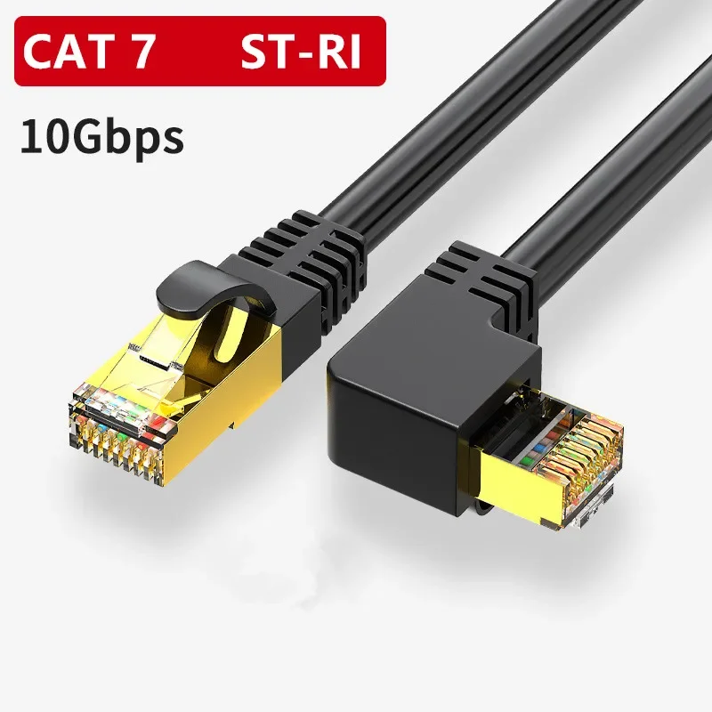 Cat7 kabel Ethernet przewód Lan SFTP RJ45 kabel sieciowy kąt 90 stopni dla kompatybilnego Patch Cord do komputera Router Laptop