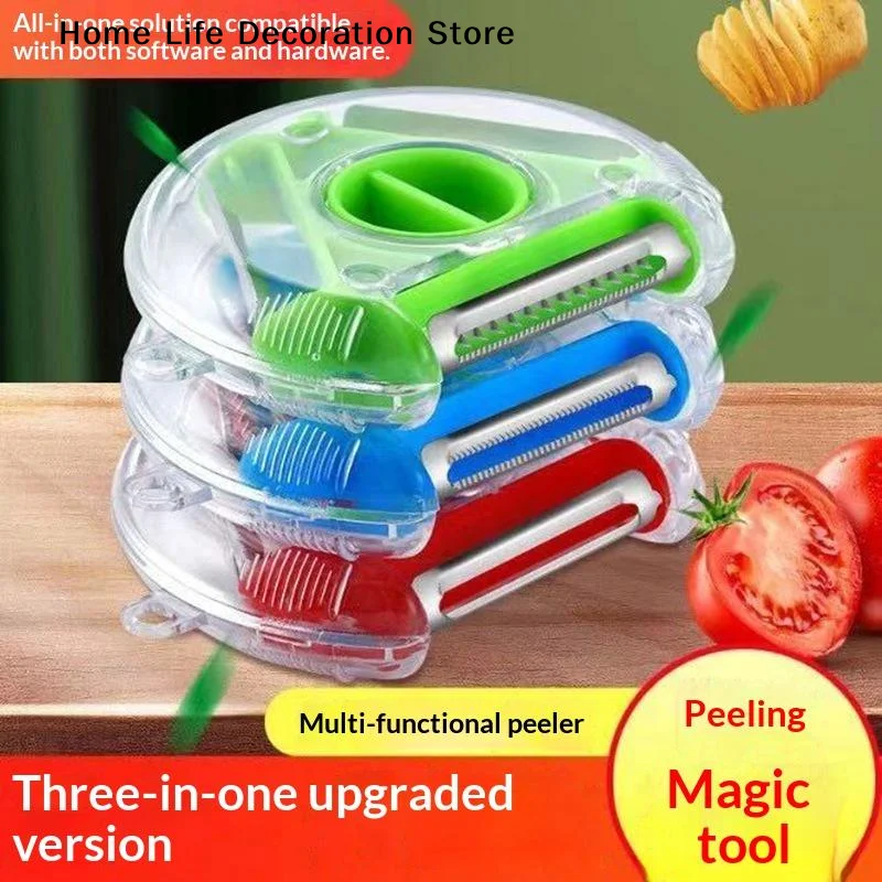 【H】1PCS 3 In 1 Magic Trio Peeler Set Slicer Shredder Peeler Julienne Cutter Multi Peel Blade Zesters Grater Kitchen Tool