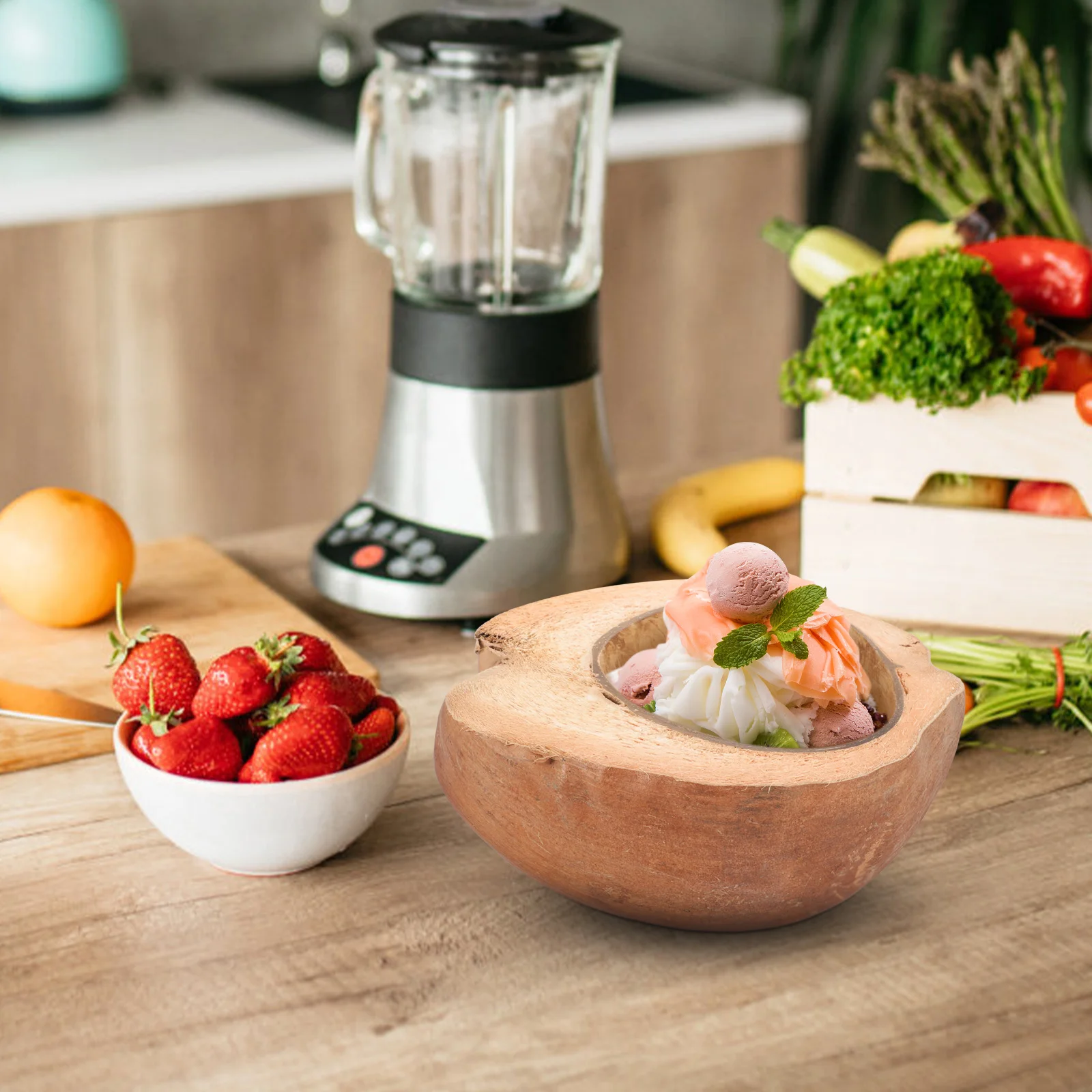 

Coconut Shell Bowl Natural Dessert Salad Food Serving Container For Party Home Decor Kitchen Use Multi-Purpose Fruit