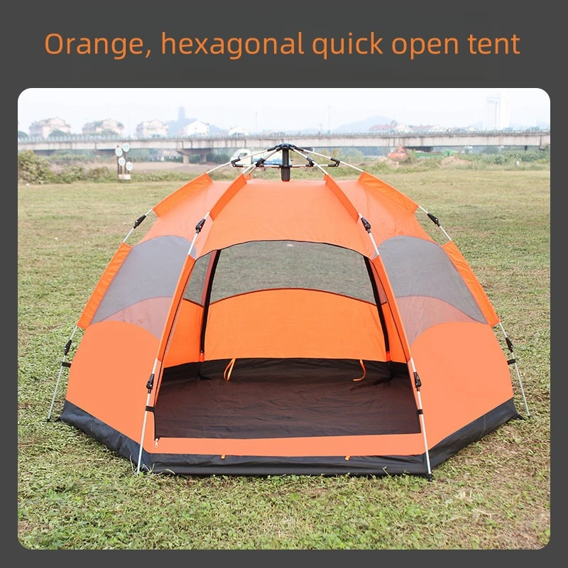 Fully Automatic Double Decker Hexagonal Tent For 4-6 People Camping Outdoors Rain Proof And Sun Proof Quick Opening On The Beach