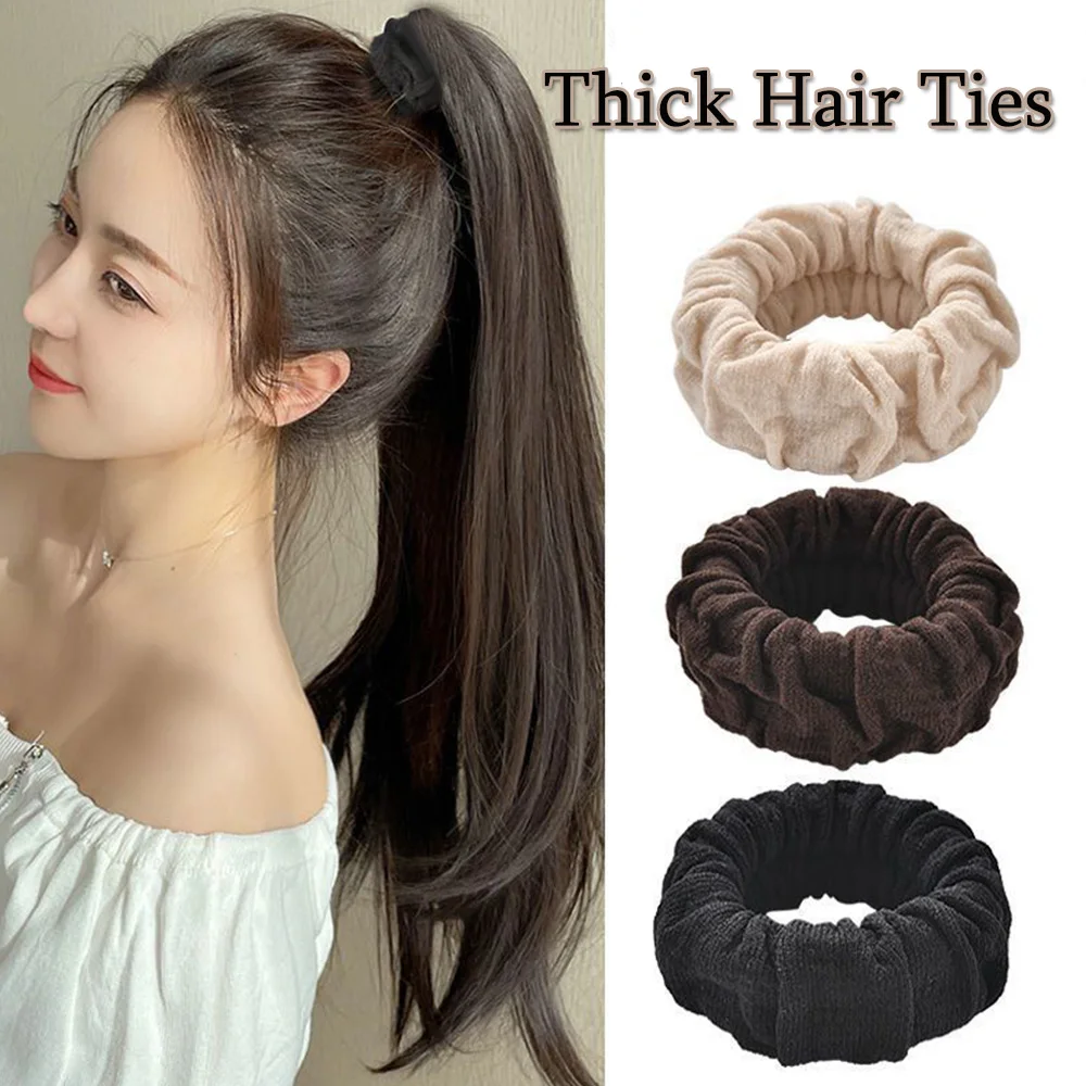 Classic Large Stretch Thick Hair Ties Women Girls Seamless Cloth Elastics Ponytail Holders Knit Hair Scrunchies For Thick Hair