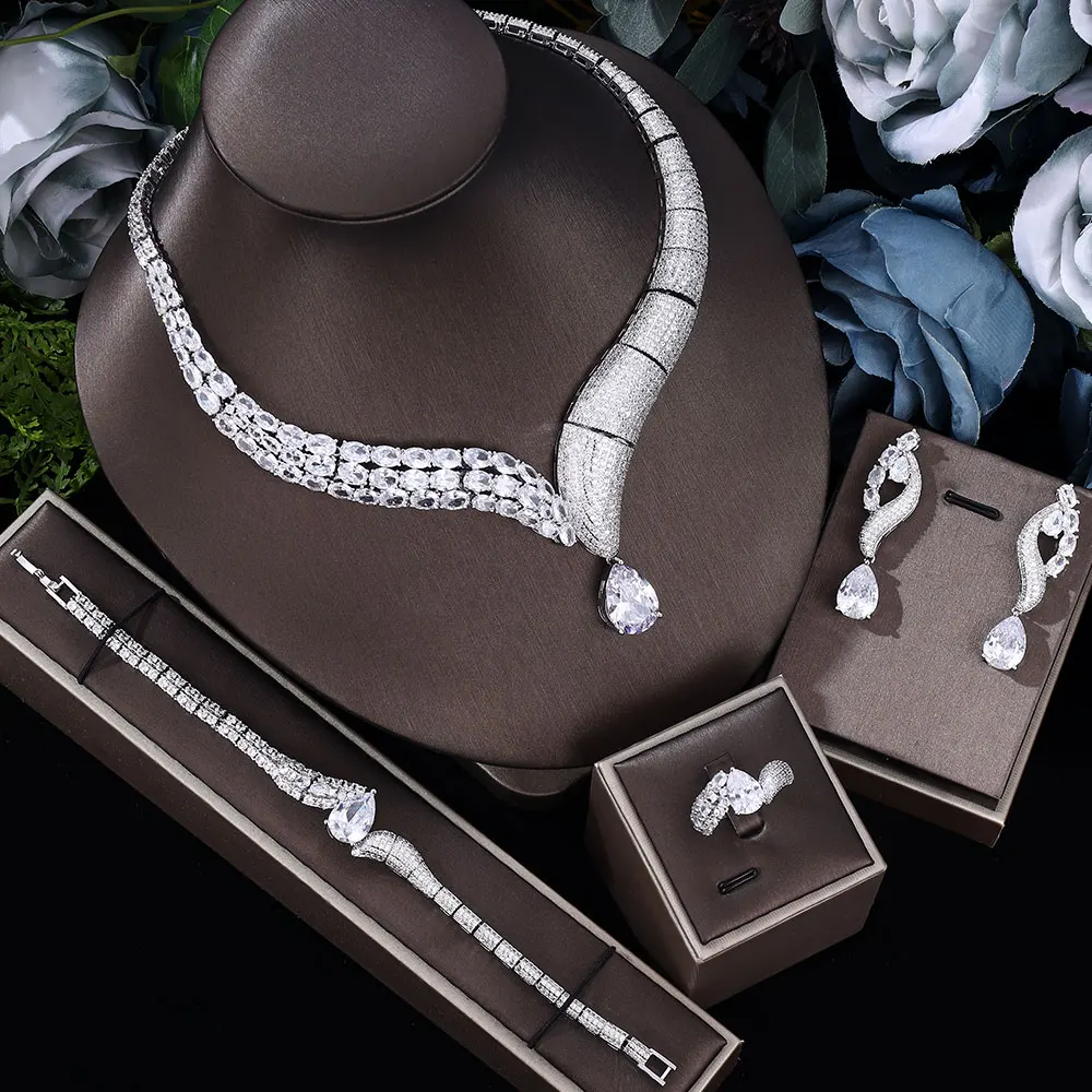 2024 Dubai Jewelry Sets Nigerian Wedding Necklace Earring 4pcs Set Women Bridal Accessories