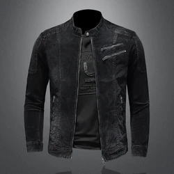 2024High Quality Men Europe and The United States Style Stylish Handsome Casual Boutique Corduroy Solid Color Denim Trend Jacket