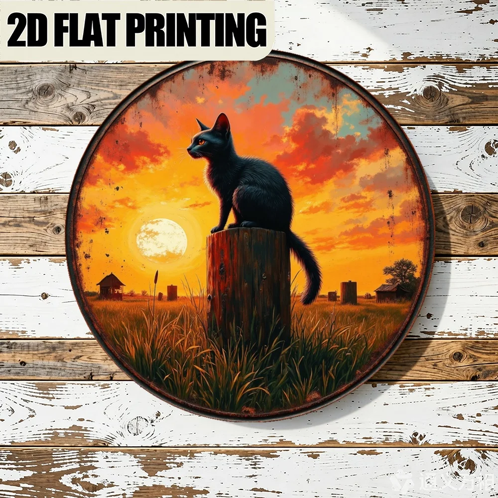 Retro Cat on Mailbox Round Wall Art 11.81