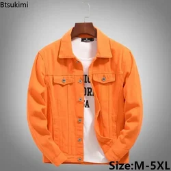 2026 Hot Sale Men's Casual Denim Jacket Korean Style Loose Cotton Handsome Tops Trend Orange Lapel Hip Hop Jean Jacket Plus Size