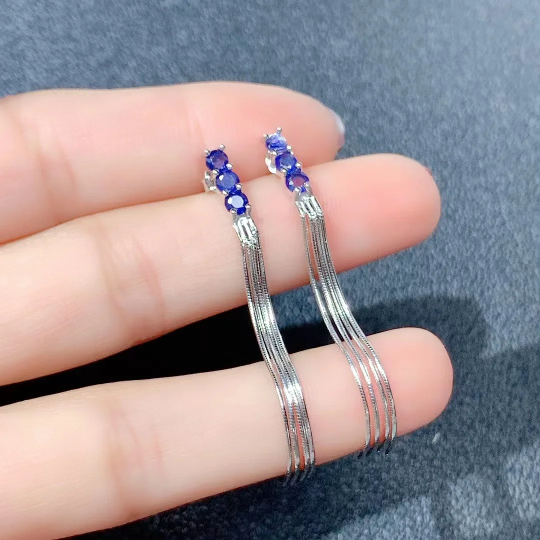 Natural Sapphire Earrings Luxury Jewelry 925 Sterling Silver Jewelry Carrying Certificate