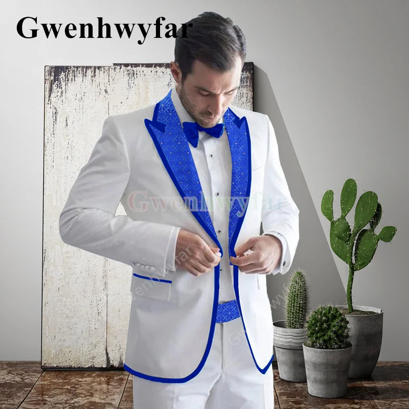 

Gwenhwyfar New Style Groom Wedding Jacquard Collar Single Breasted Suit Party Casual Tuxedo Handsome Blazer 2 Piece Set