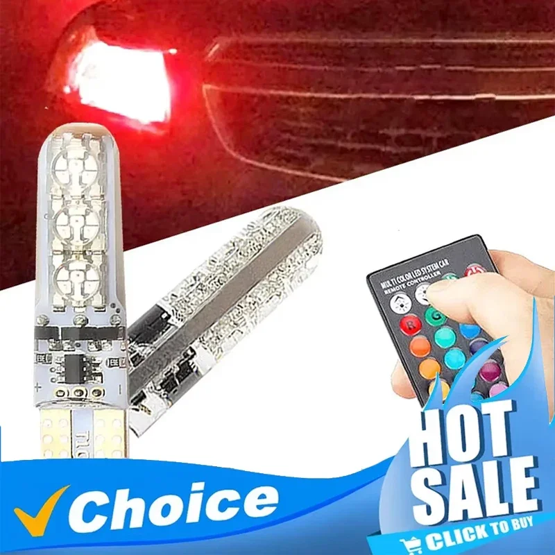 2 PCS New T10 Silicone 5050-6SMD LED Remote Control Reading Light RGB Colorful License Plate Mini Lamp for Car/Motorcycle