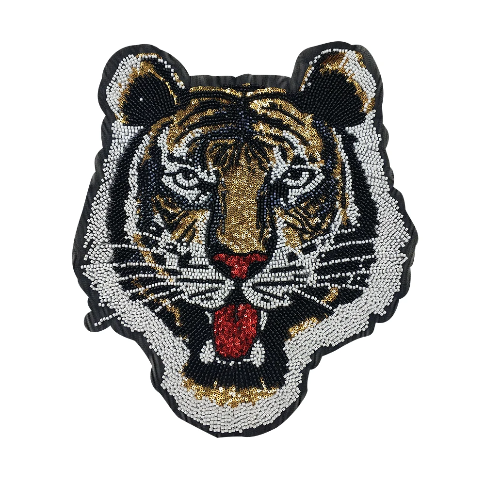 Domineering Sequin Cool Yellow Tiger Embroidery Beaded Patch Punk Rock Applique Big Badge Jacket Clothes Sewing DIY Accessories